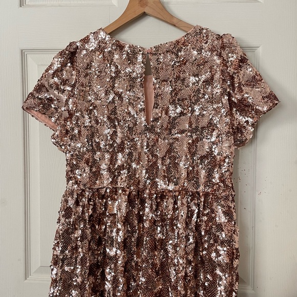 NEW Anthropologie pink rose gold sequence midi dress - Picture 7 of 7